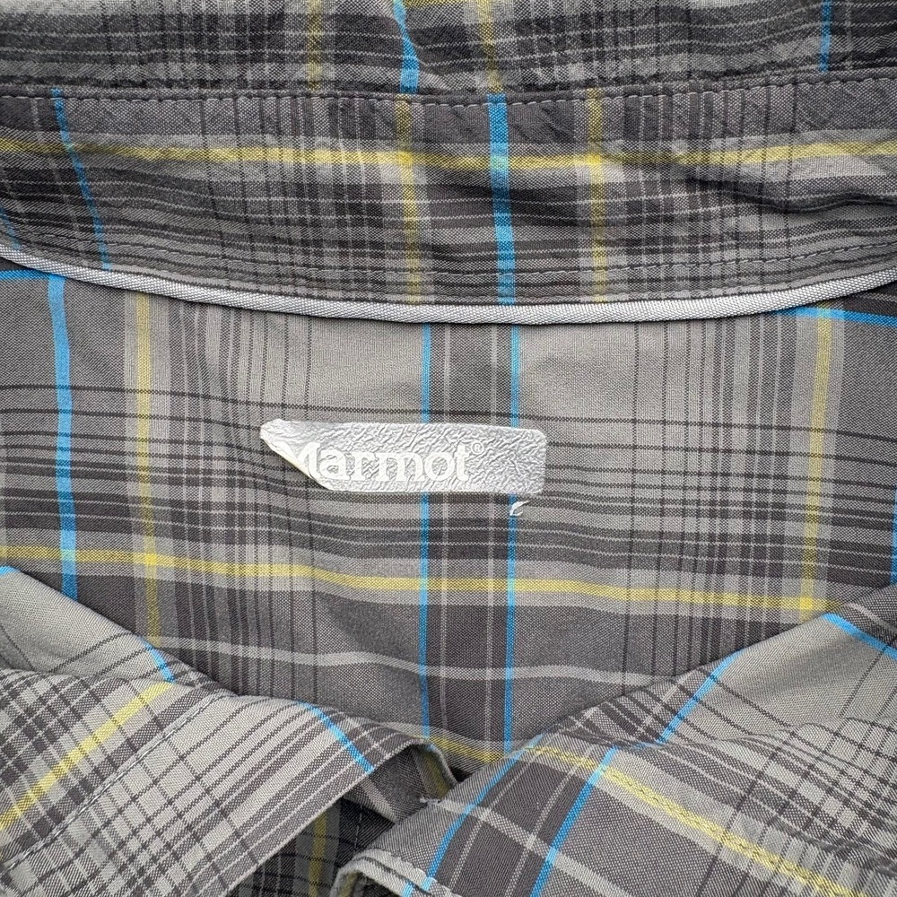 Marmot Men's XXL Plaid Long Sleeve Button Up Shirt Gray Blue‎ Yellow Outdoor - Picture 3 of 9